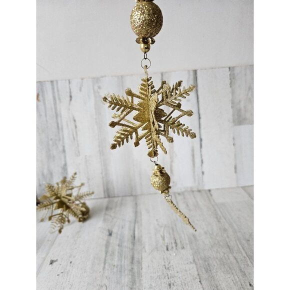 Vintage Gold sparkle snowflake ornament decor large - Picture 9 of 11